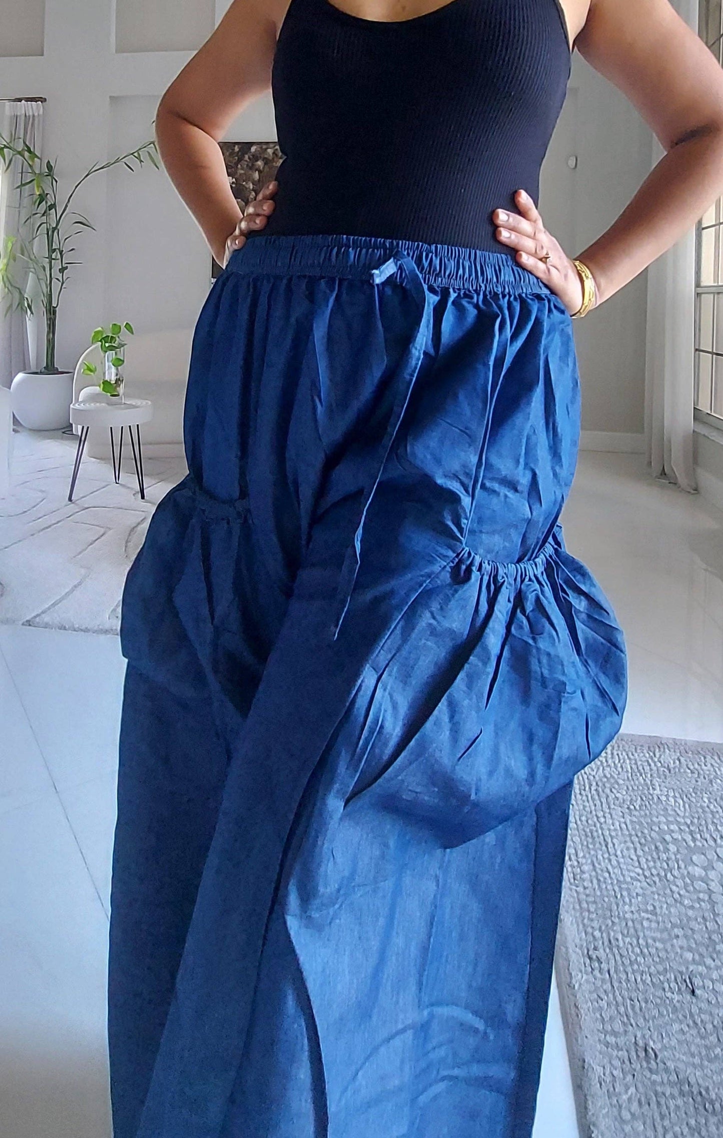 Denim Big Pocket Palazzo Pants