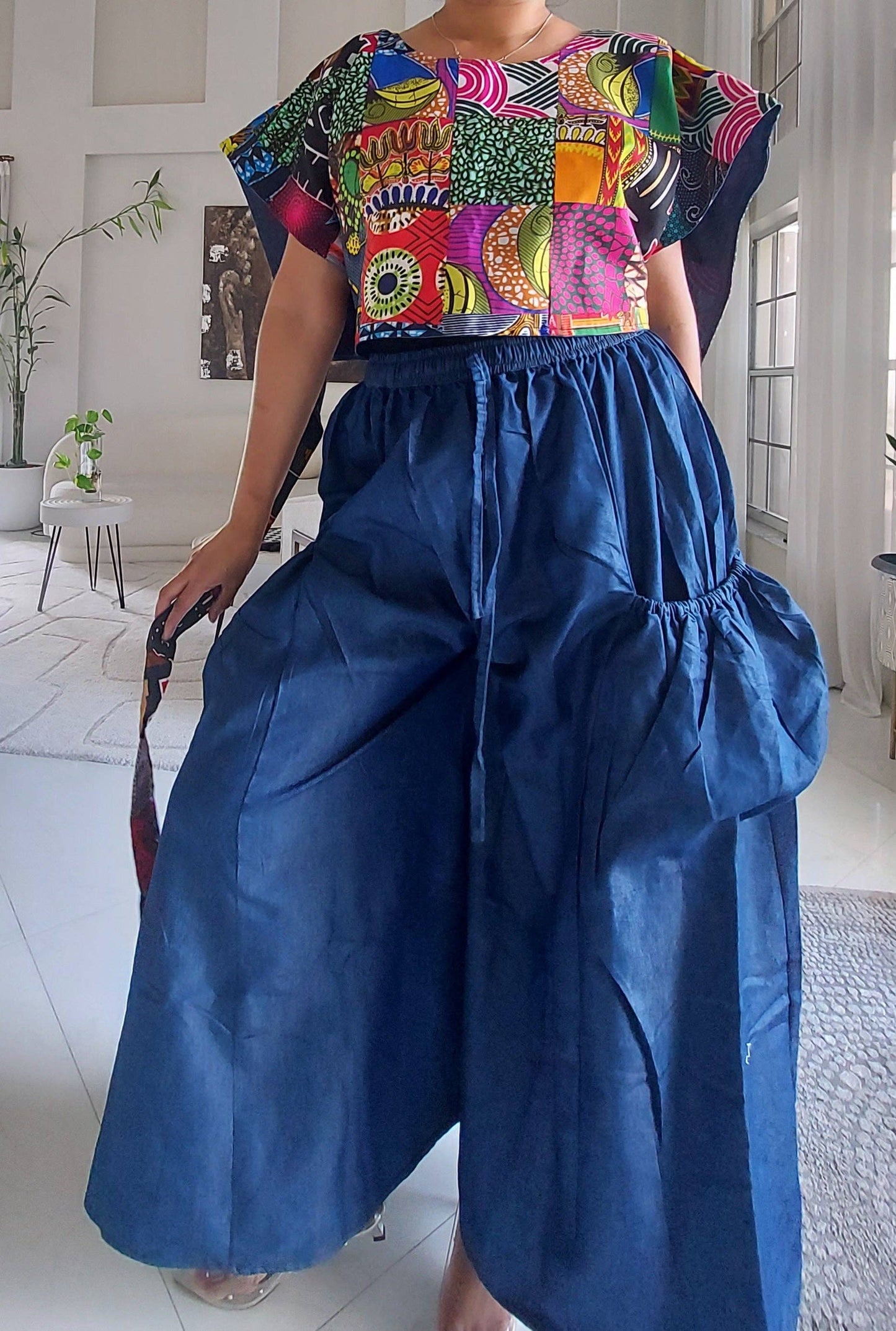 Denim Big Pocket Palazzo Pants