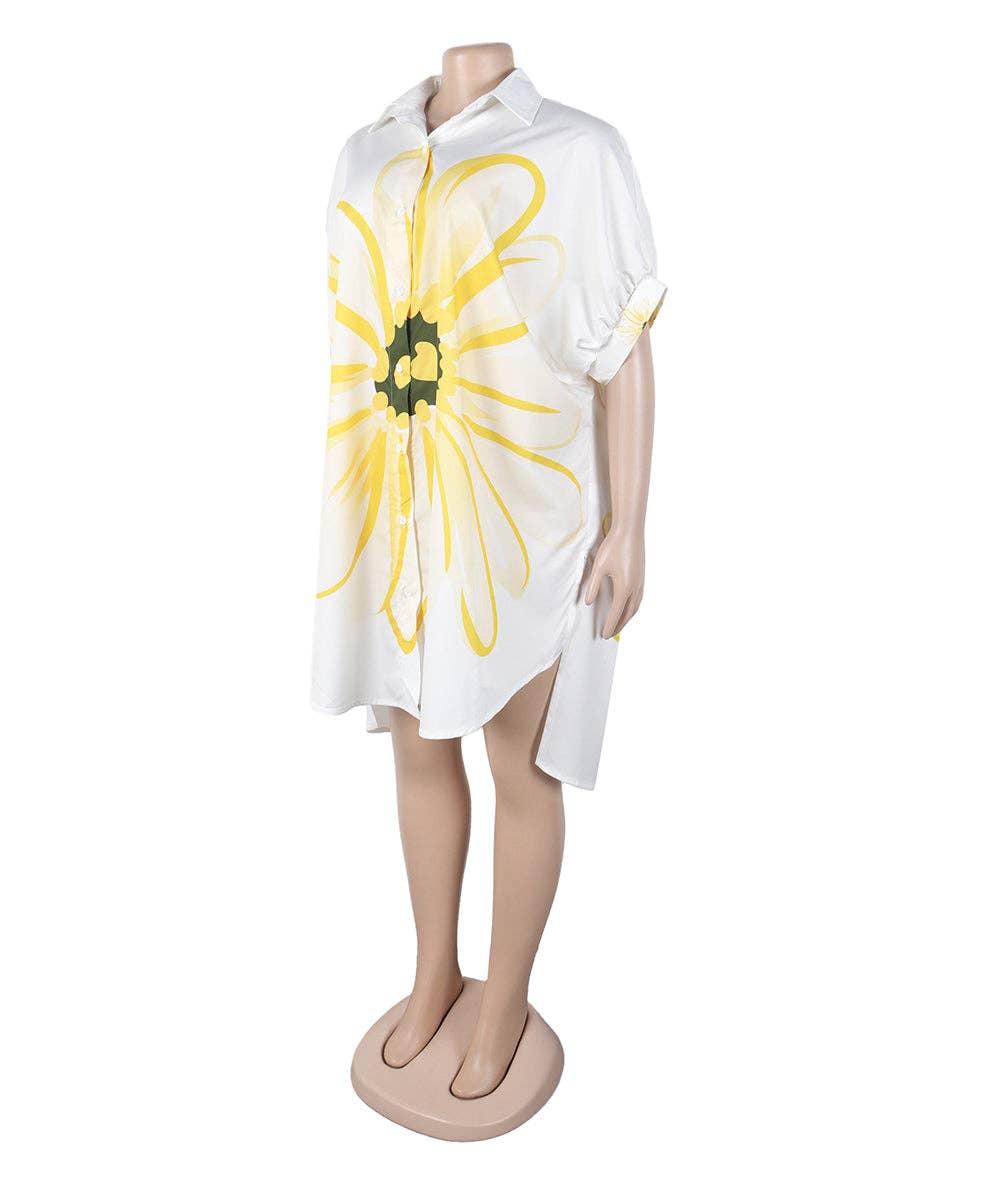 Lapel Collar High-Low Shirt Dress