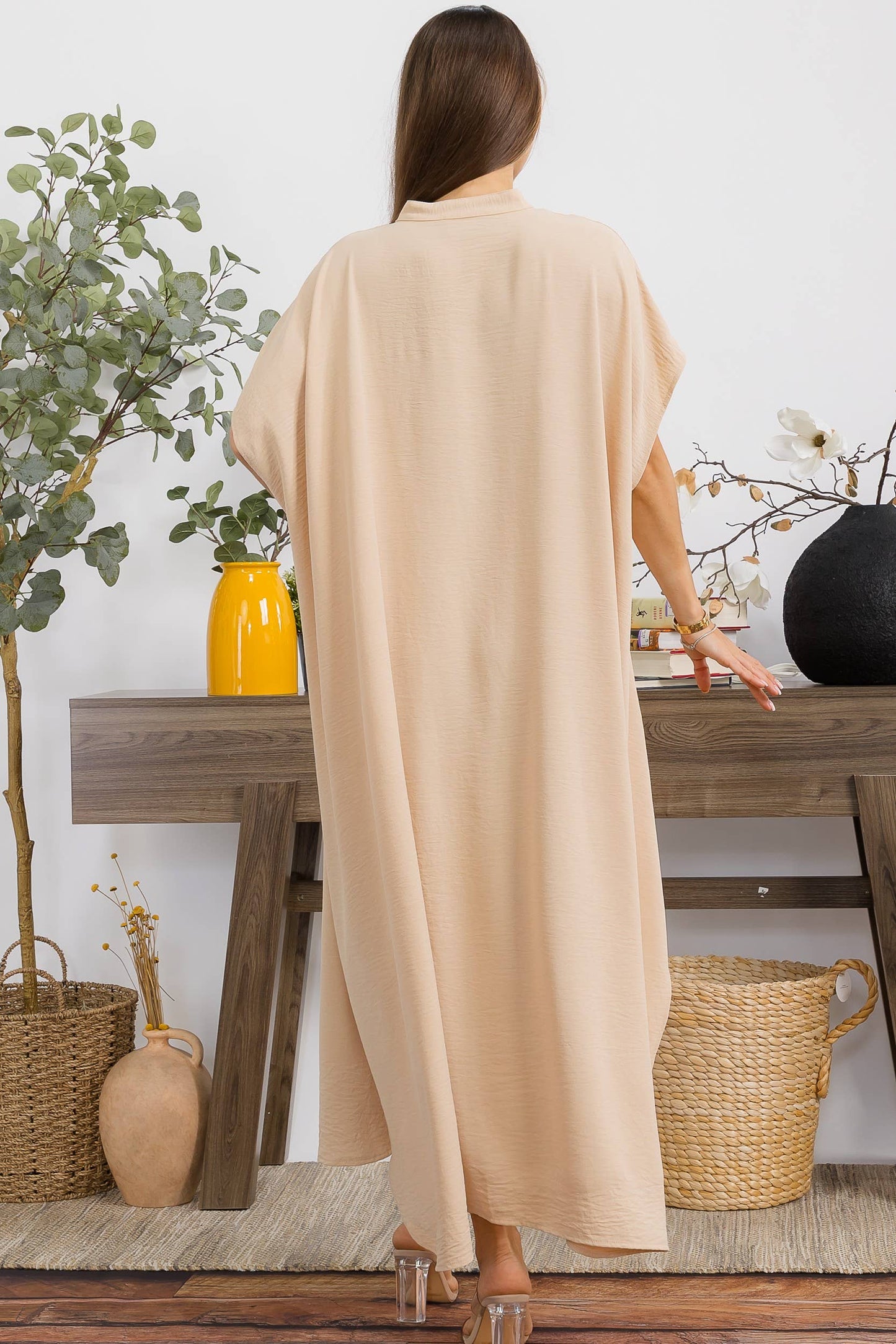S25653-X Plus Size Relaxed Button Front Oversized Maxi Dress