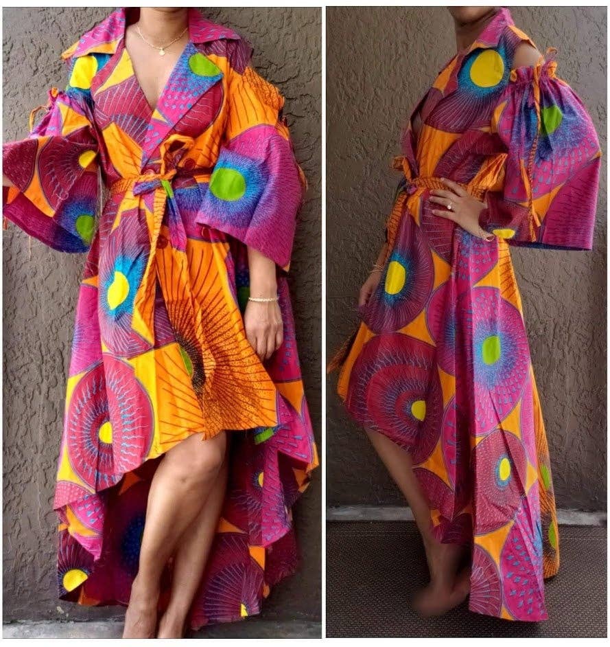 Look High-Low Cold Shoulder Ankara Dress 107F