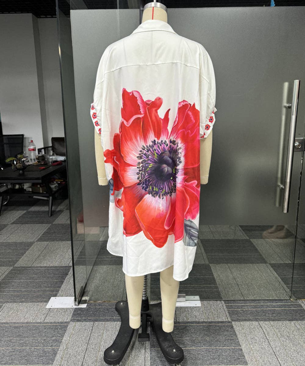 Lapel Collar High-Low Shirt Dress