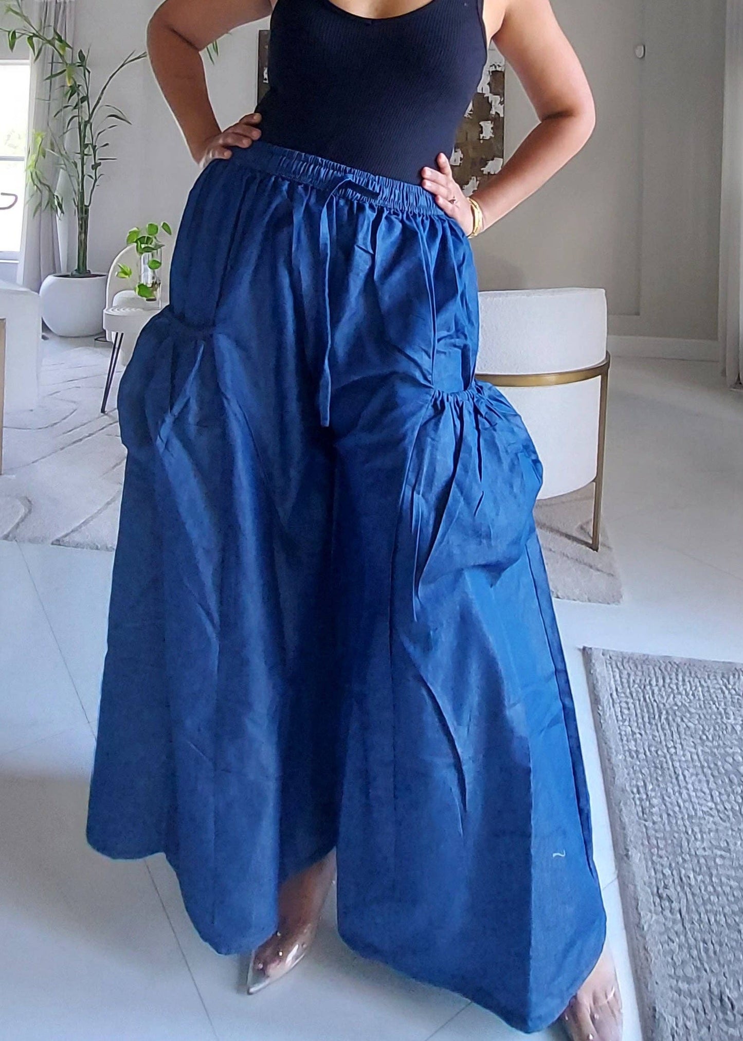Denim Big Pocket Palazzo Pants