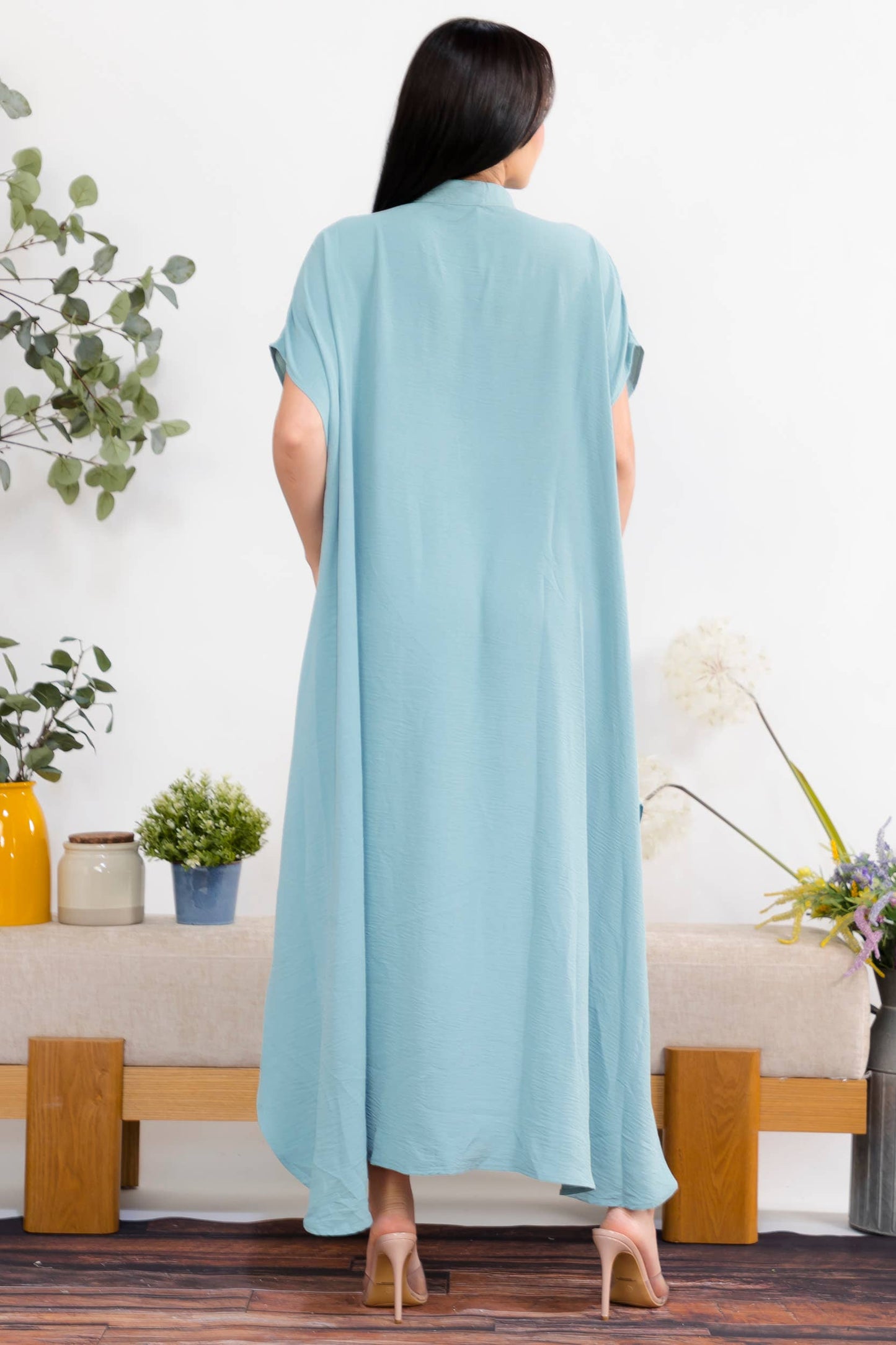 S25653-X Plus Size Relaxed Button Front Oversized Maxi Dress