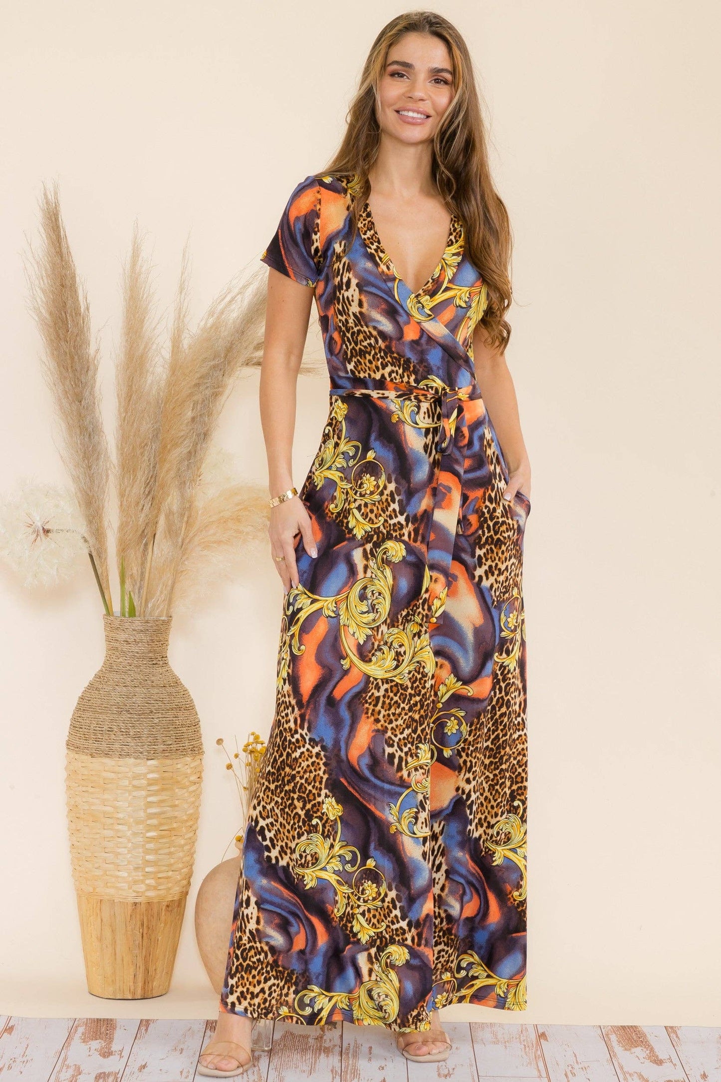 Animal Faux Wrap Maxi Dress