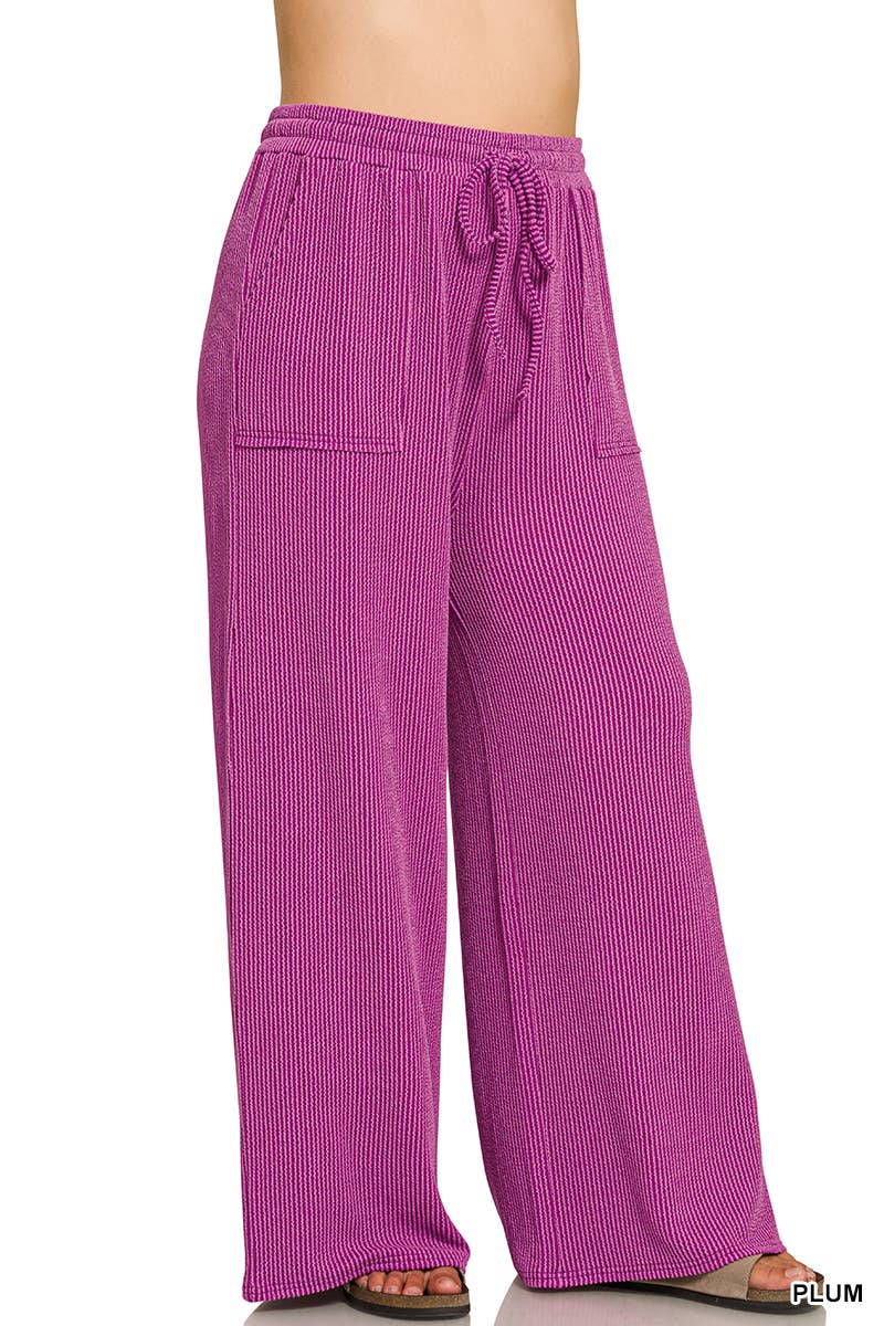 Plus Raised Rib Round Neck Pullover & Pants 2PC Set