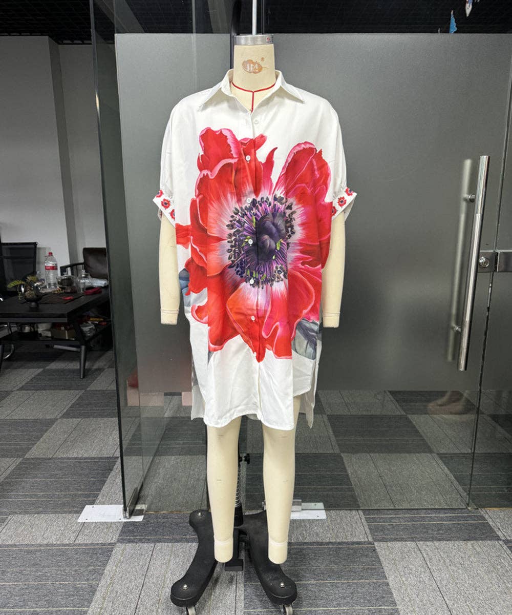 Lapel Collar High-Low Shirt Dress