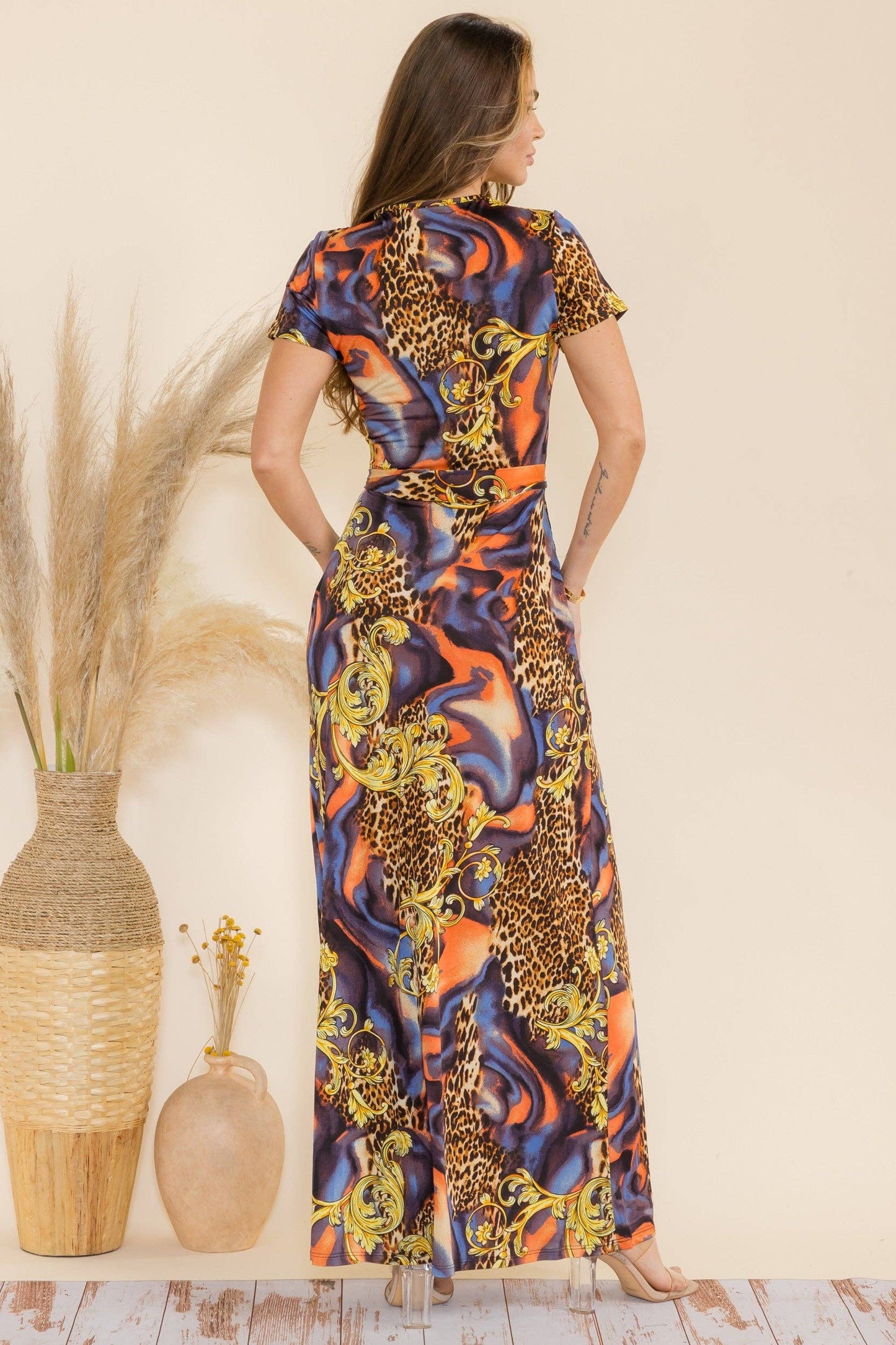Animal Faux Wrap Maxi Dress