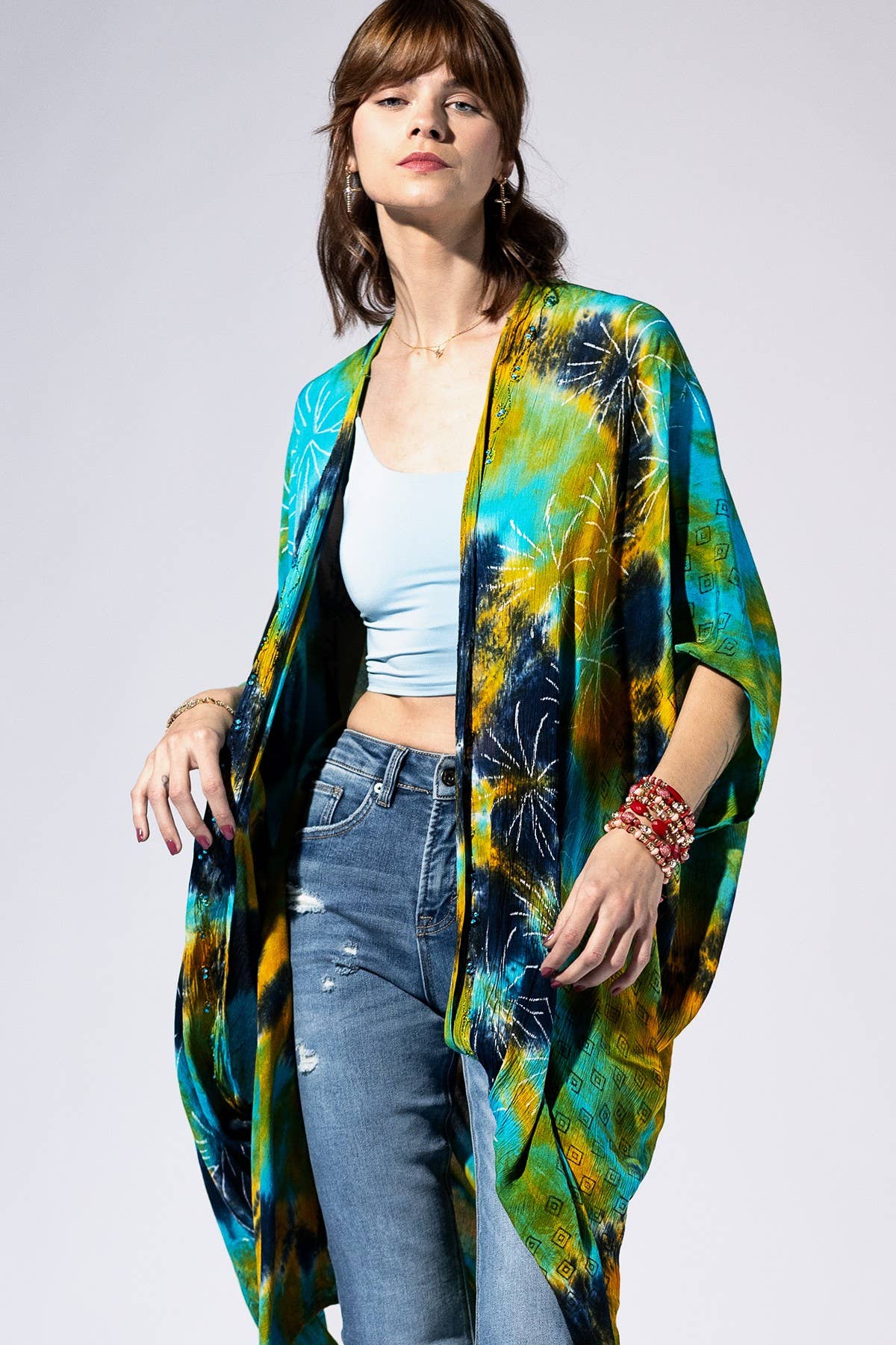 Teal Lagoon Tie-Dye Kimono