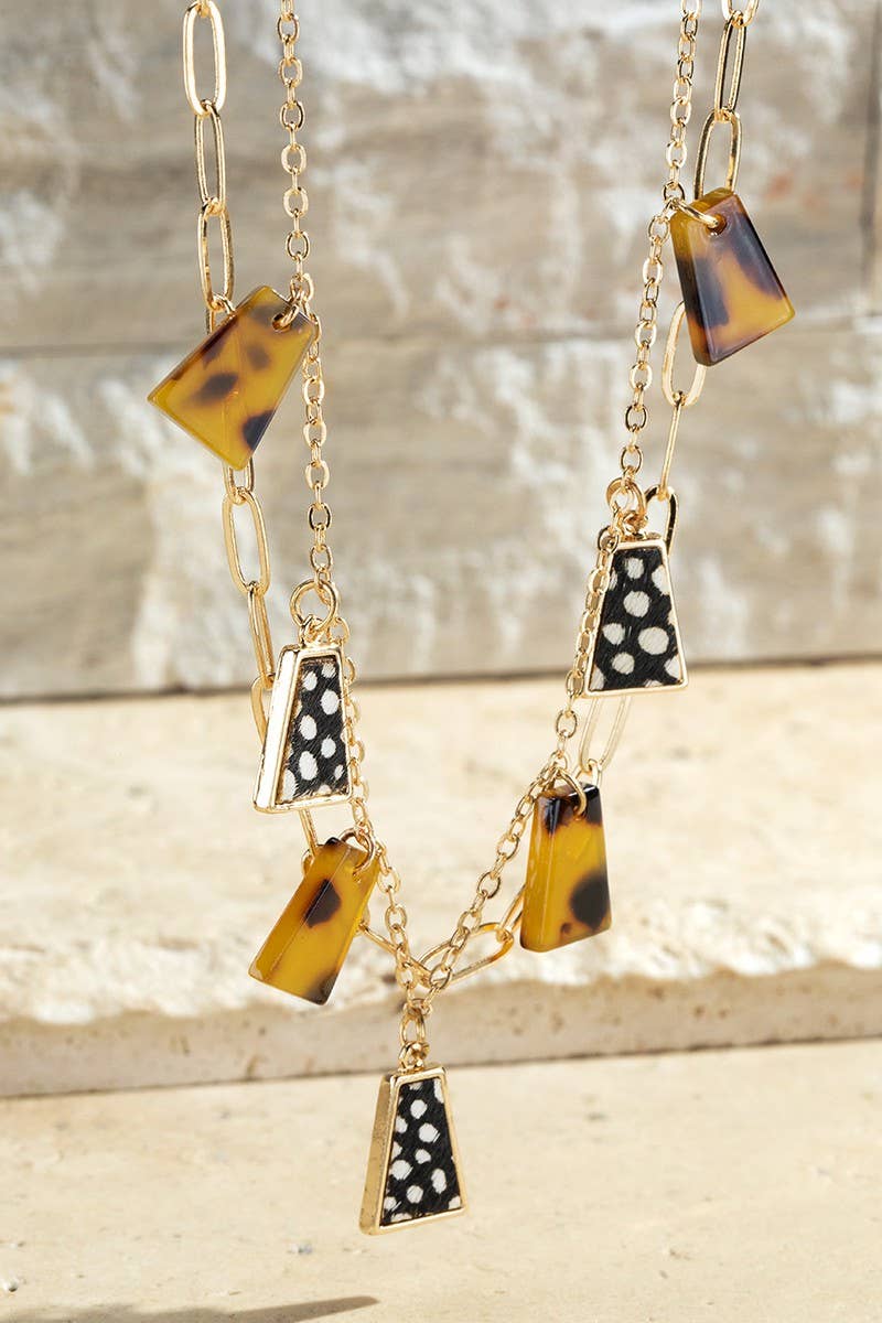 Genuine Leather and Tortoise Pendant Necklace