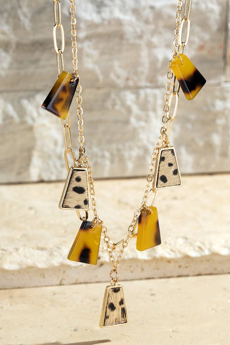 Genuine Leather and Tortoise Pendant Necklace
