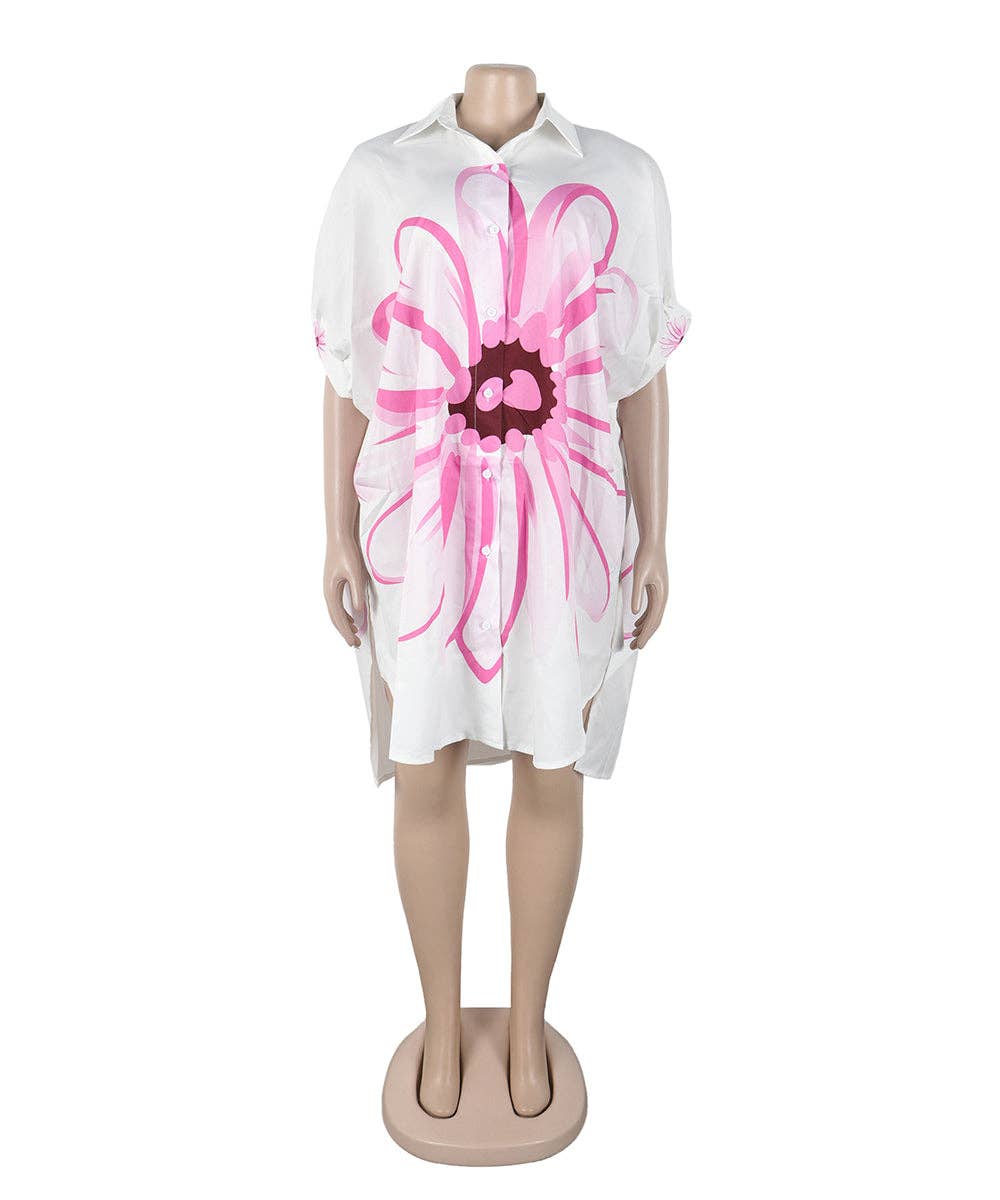 Lapel Collar High-Low Shirt Dress