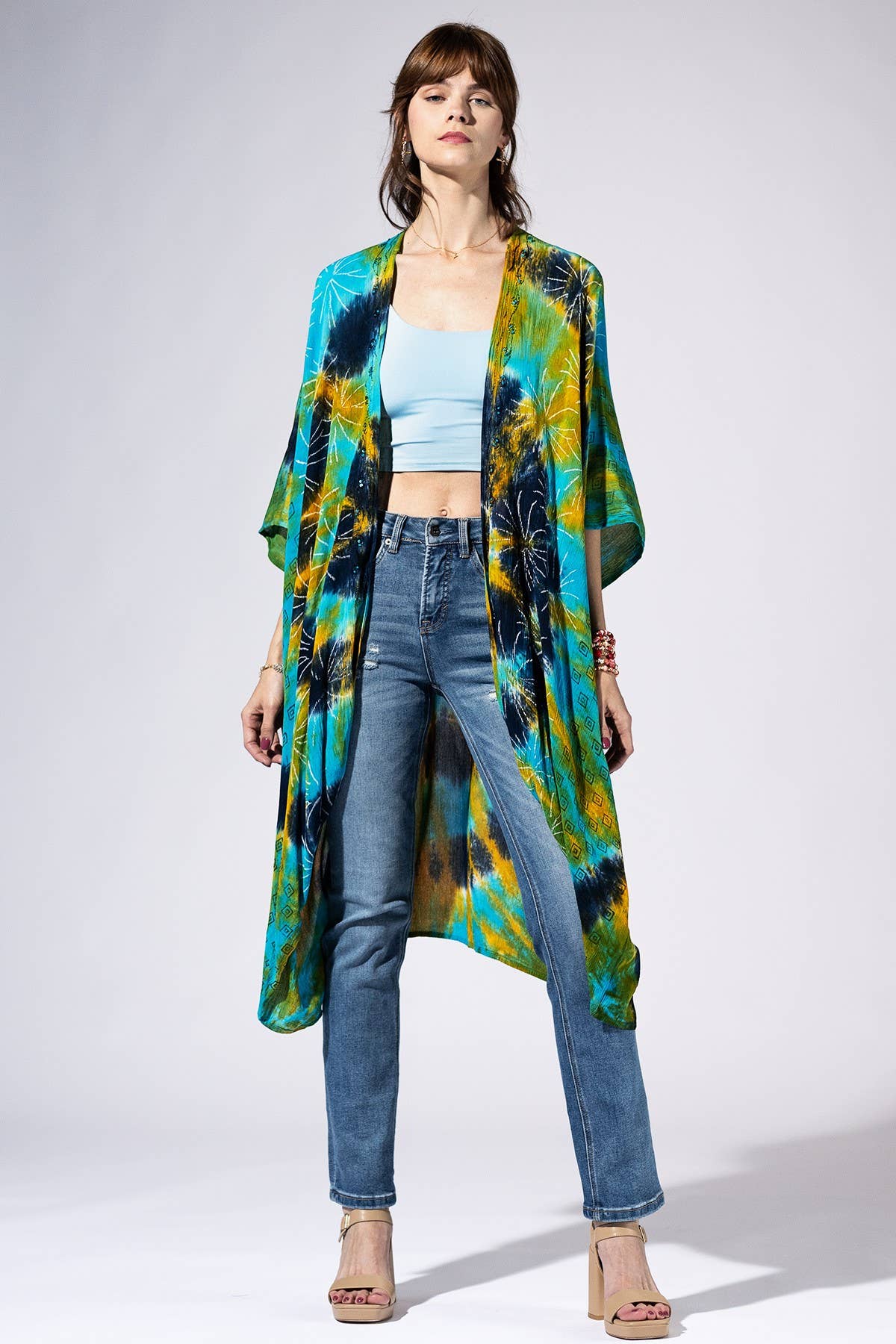 Teal Lagoon Tie-Dye Kimono