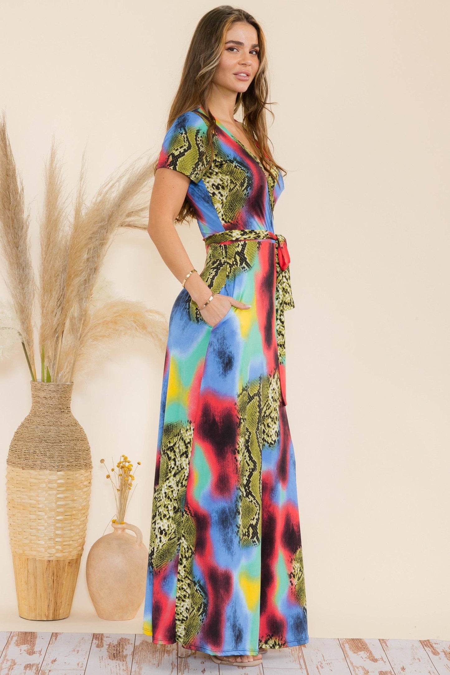 Animal Faux Wrap Maxi Dress
