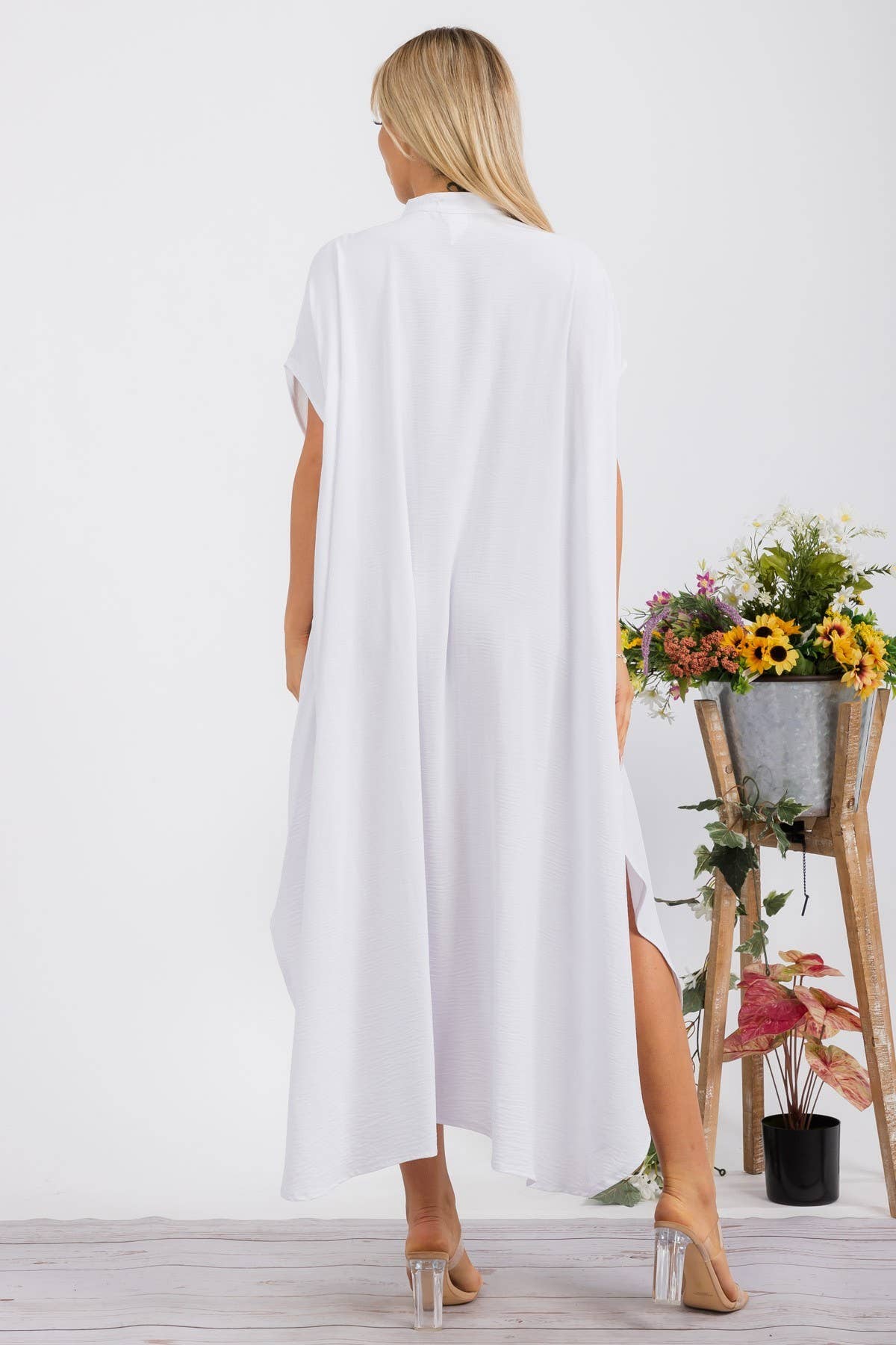 S25653-X Plus Size Relaxed Button Front Oversized Maxi Dress