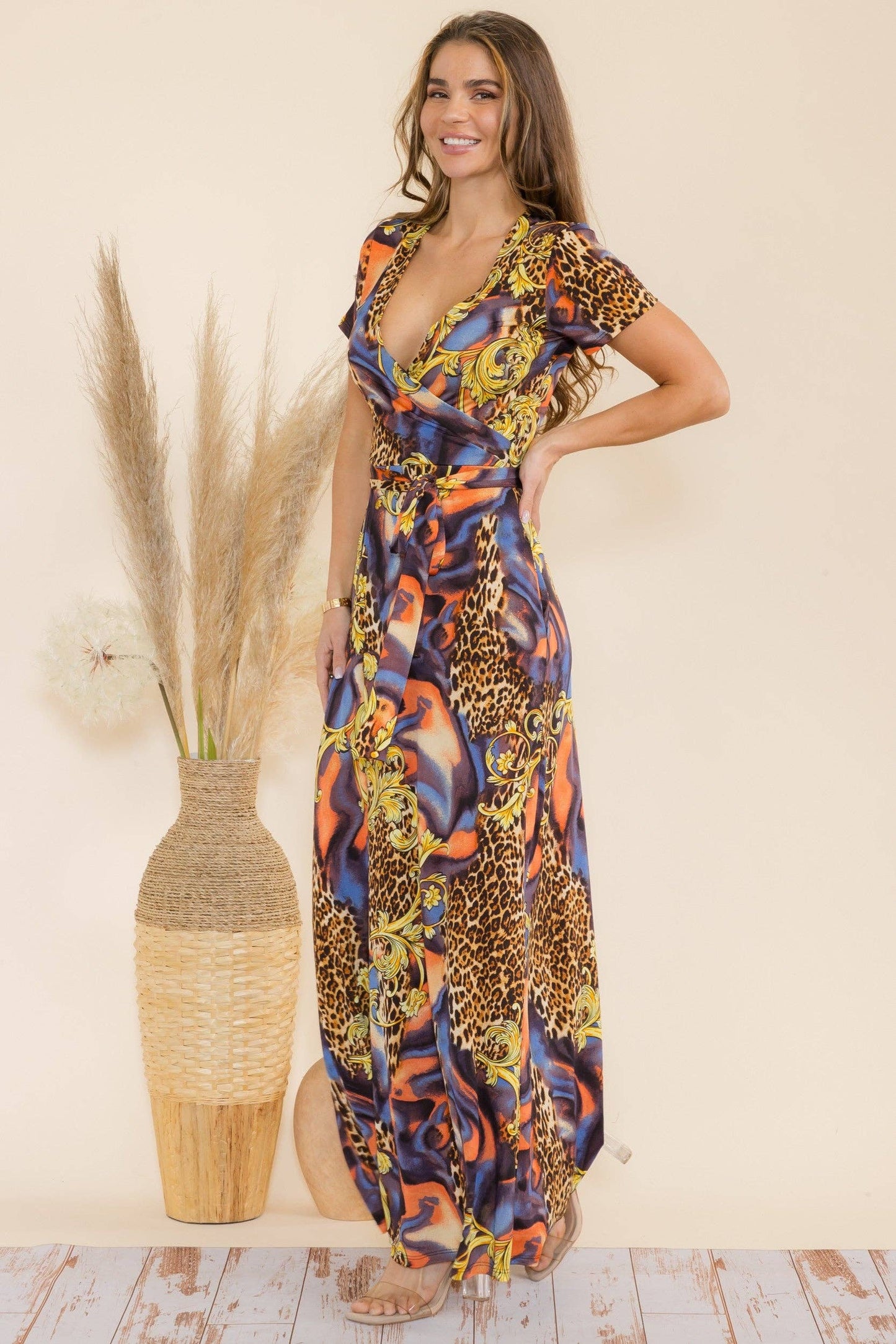 Animal Faux Wrap Maxi Dress