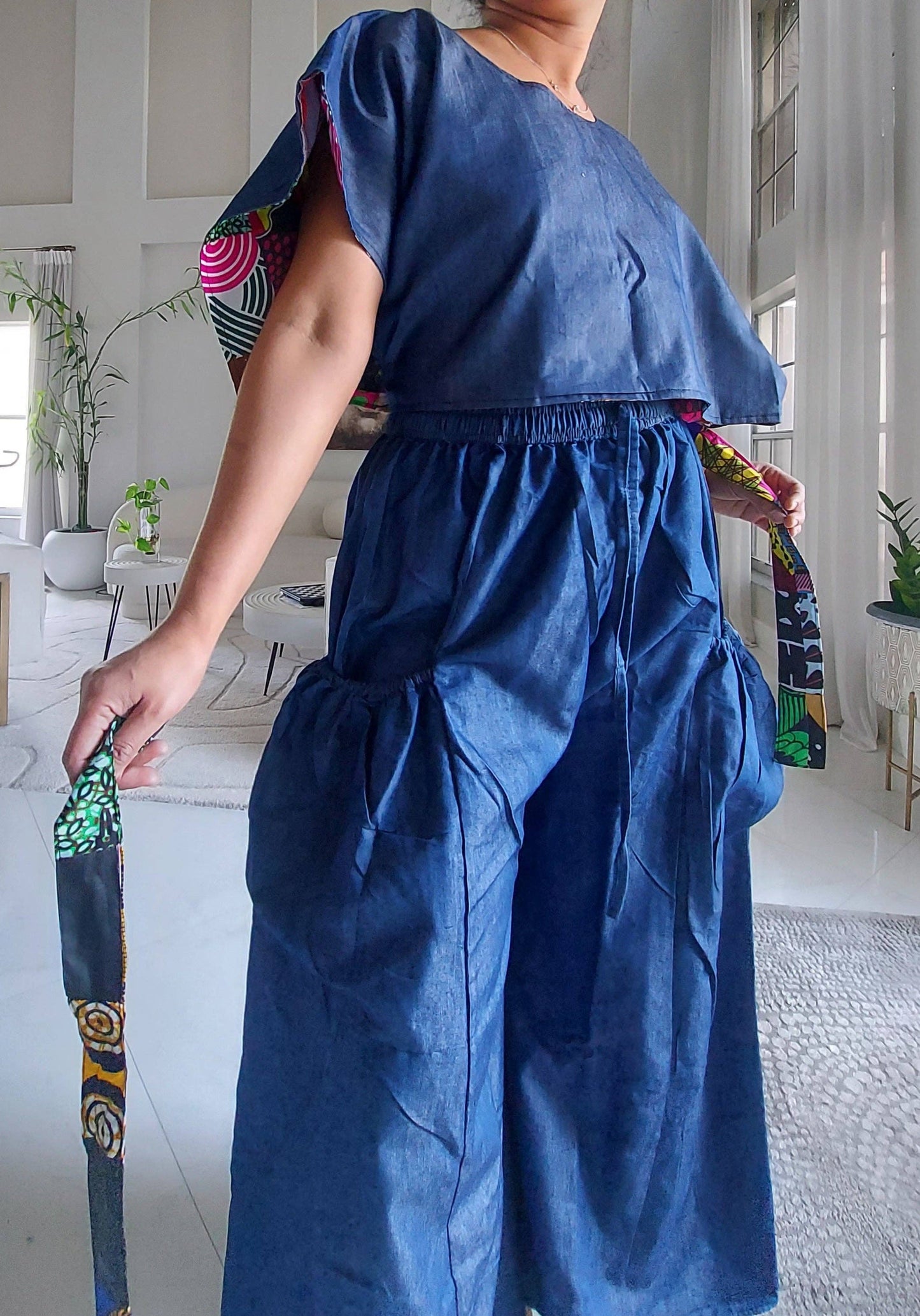 Denim Big Pocket Palazzo Pants