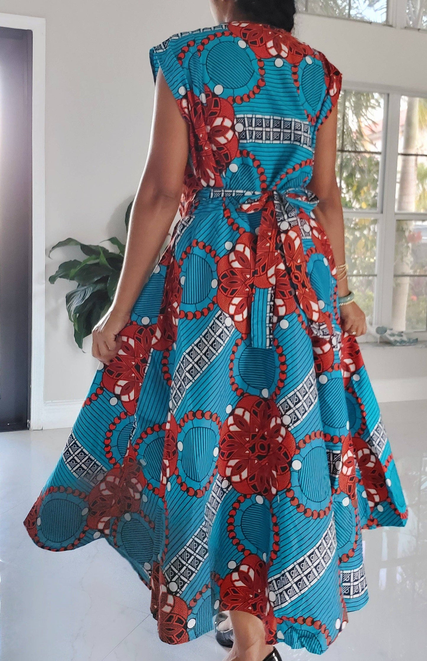 Color me Turqouise  Women Long Printed  Sleeveless Wrap Dress