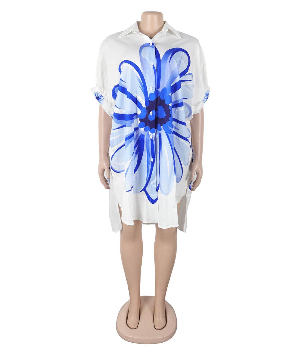 Lapel Collar High-Low Shirt Dress