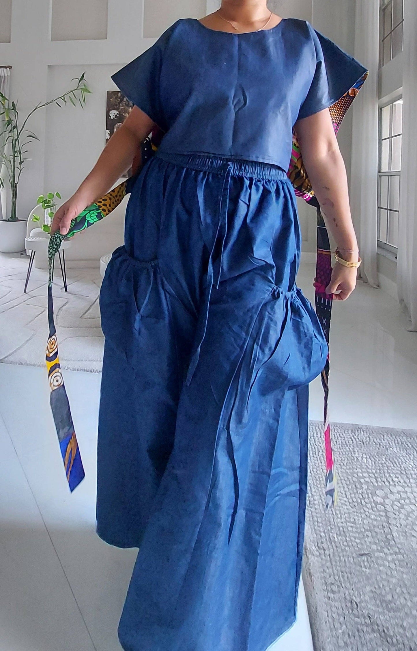 Denim Big Pocket Palazzo Pants