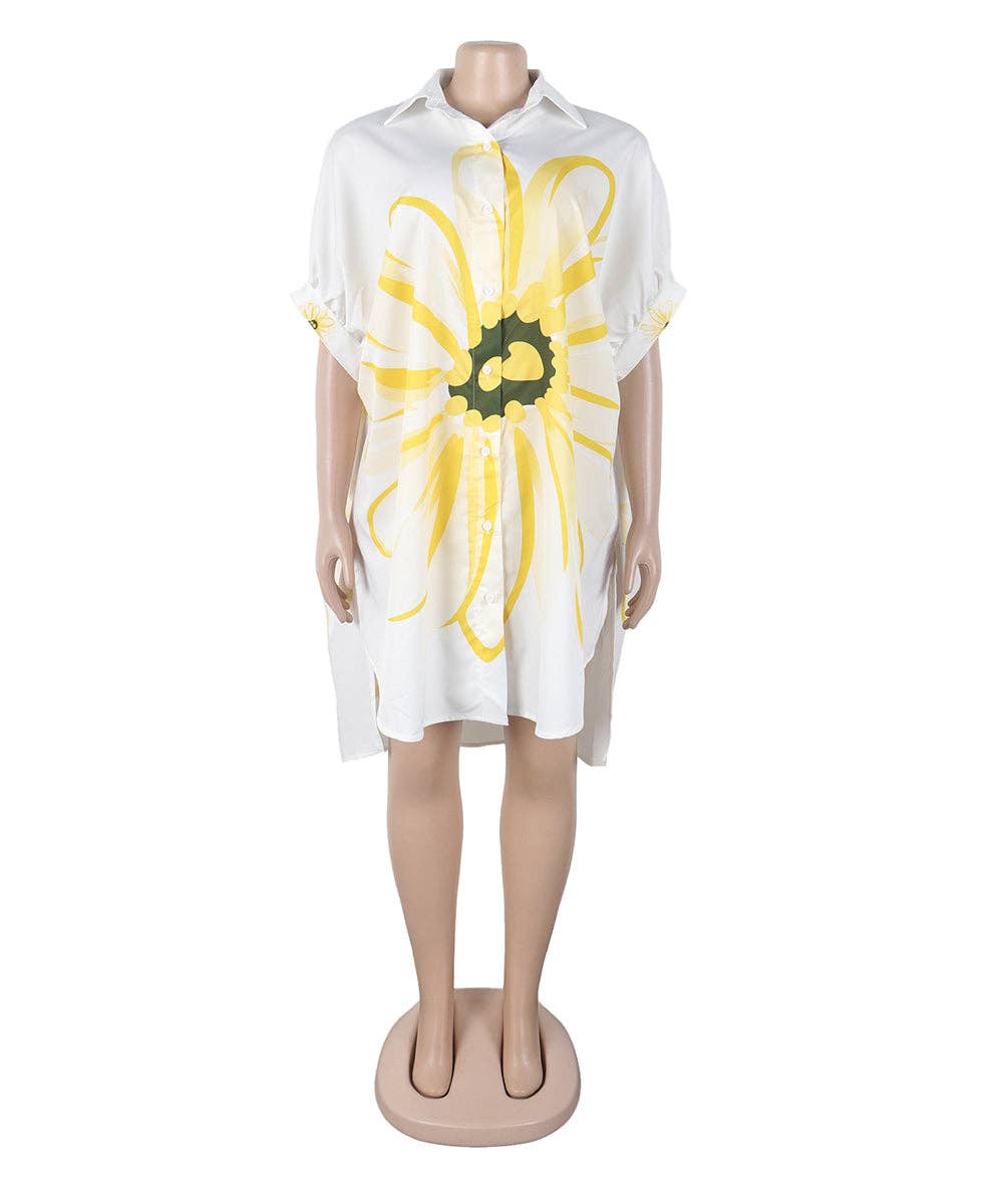 Lapel Collar High-Low Shirt Dress