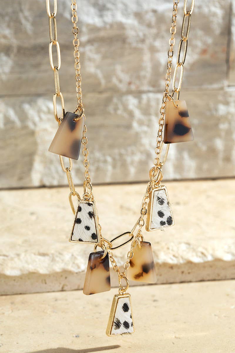 Genuine Leather and Tortoise Pendant Necklace