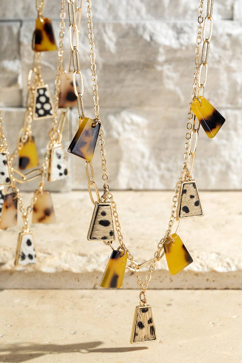 Genuine Leather and Tortoise Pendant Necklace