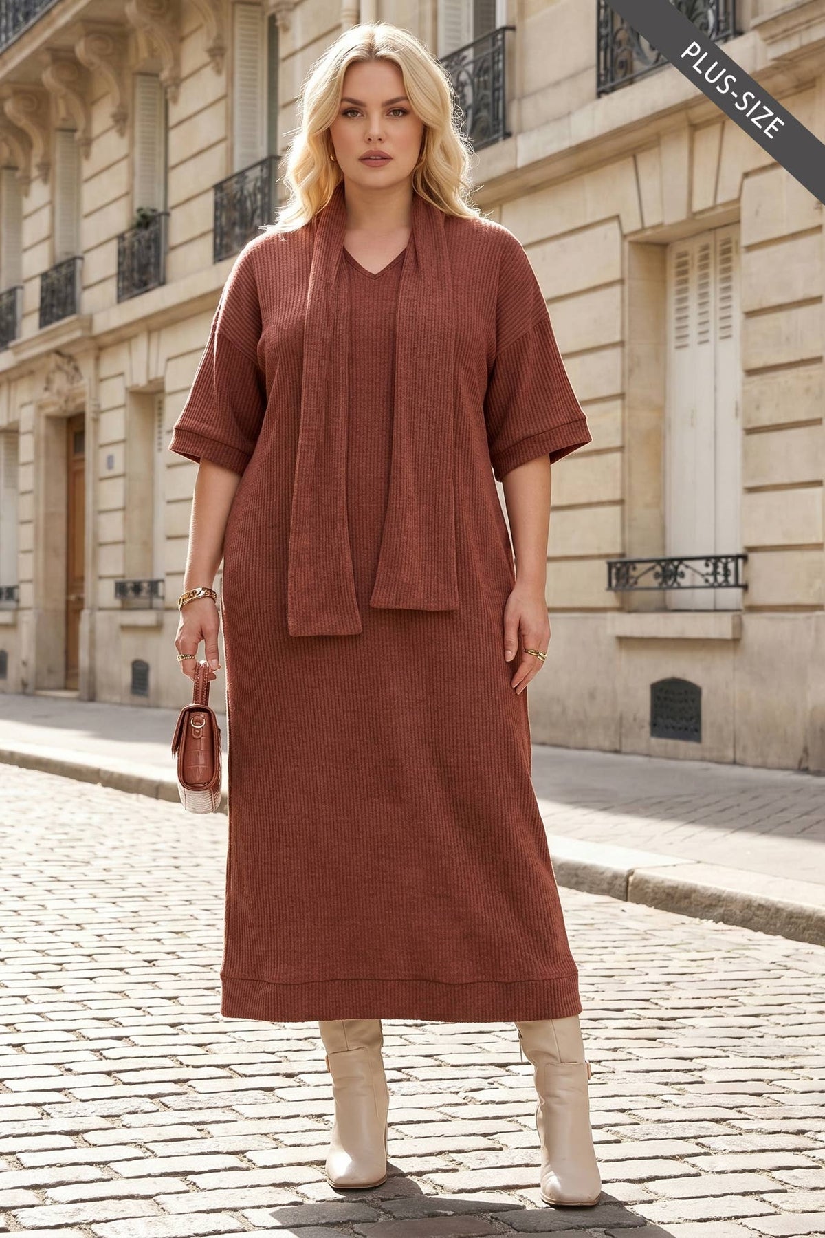PLUS SIZE Relaxed Fit Ribbed Maxi Dress