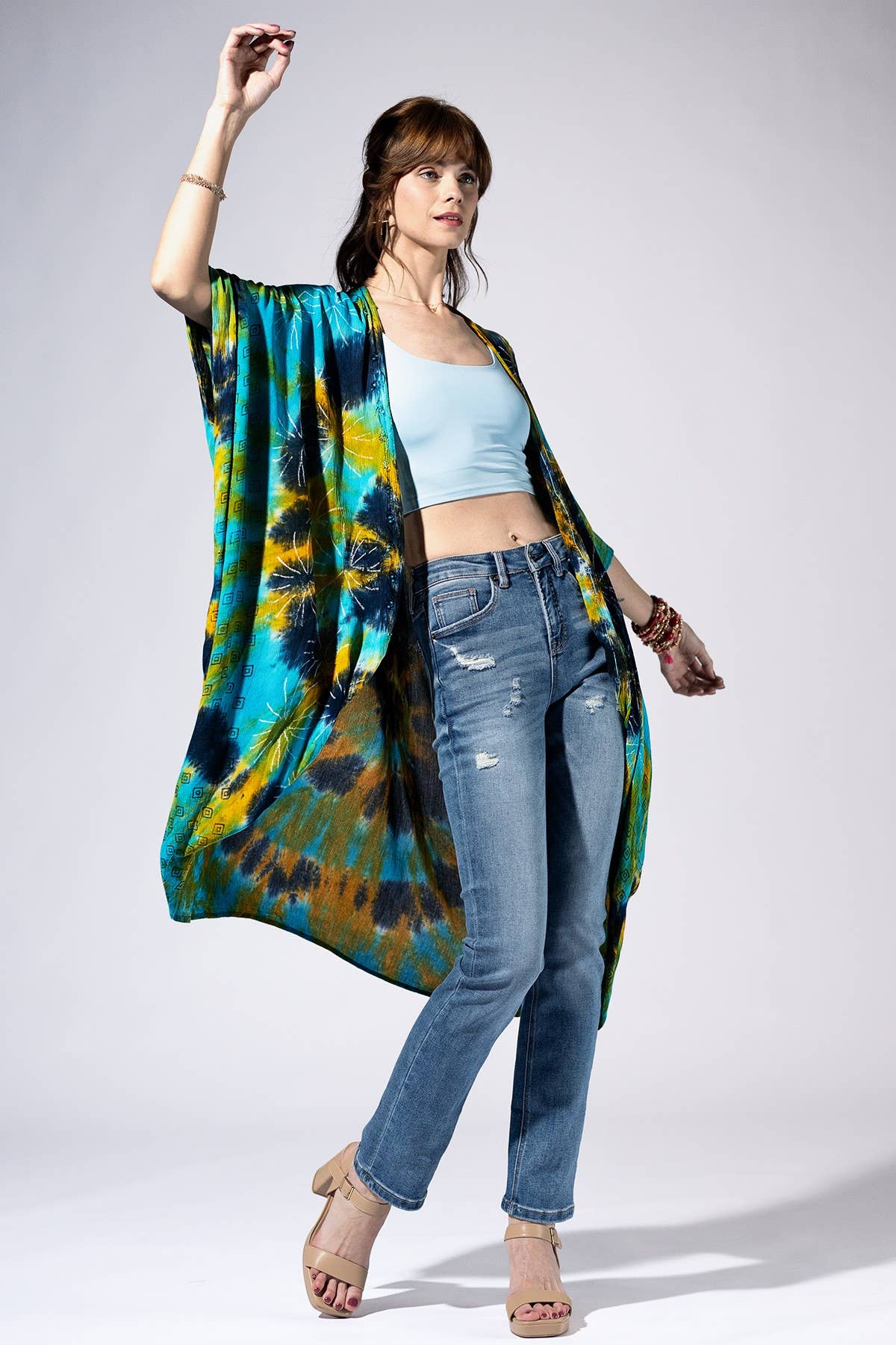 Teal Lagoon Tie-Dye Kimono