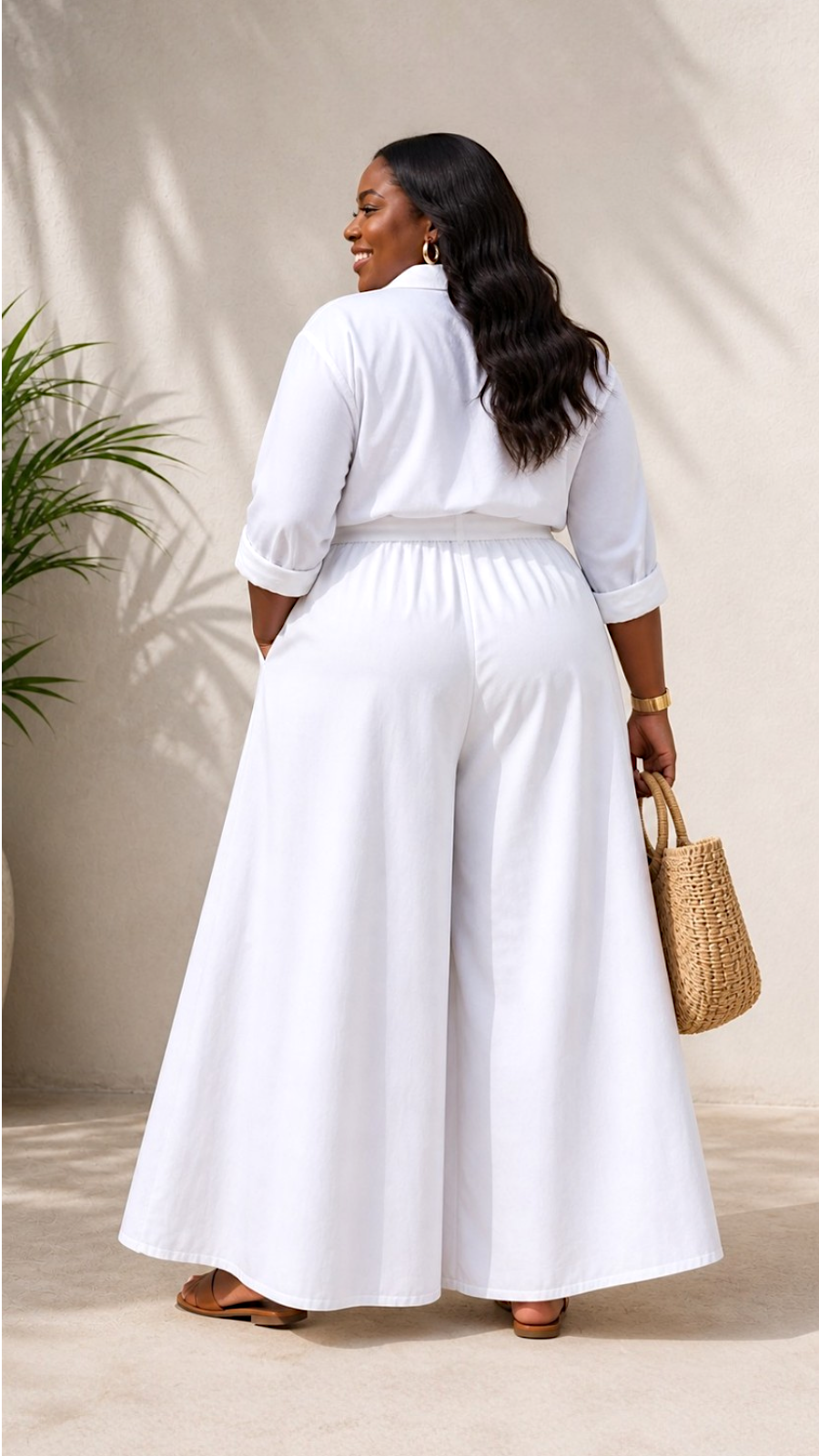 Look Women Palazzo Pant - White D50