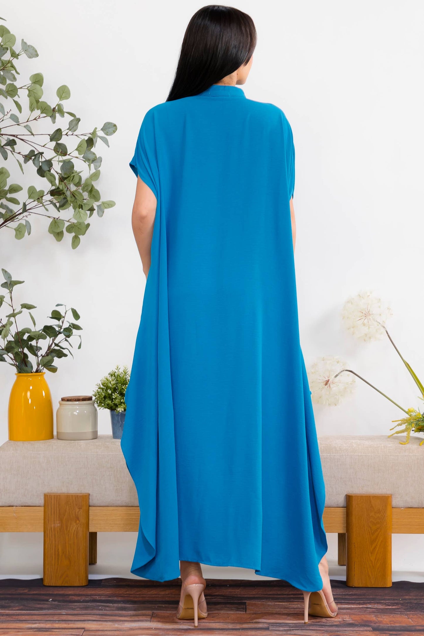 S25653-X Plus Size Relaxed Button Front Oversized Maxi Dress