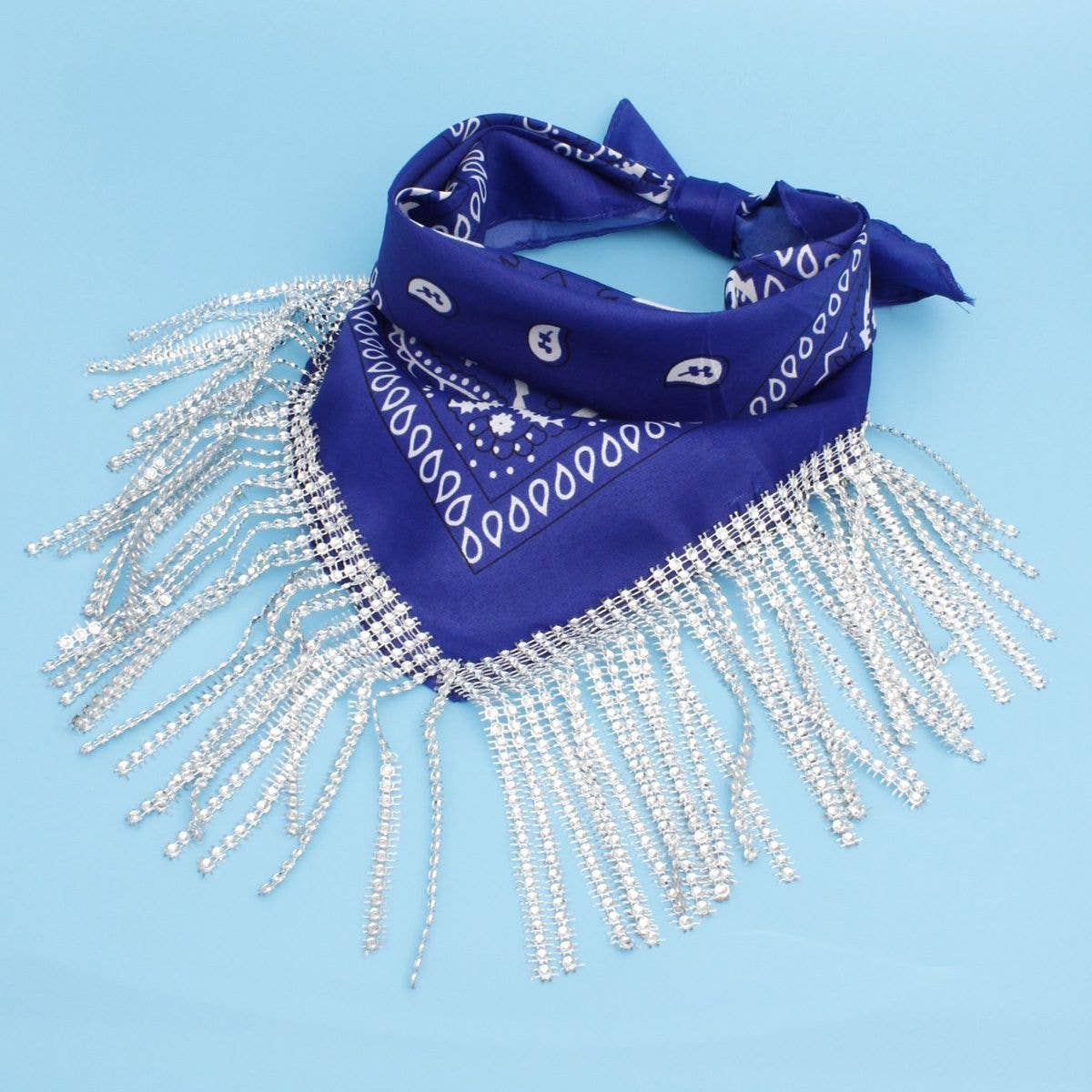Bling Fringe Necklace - Blue & White