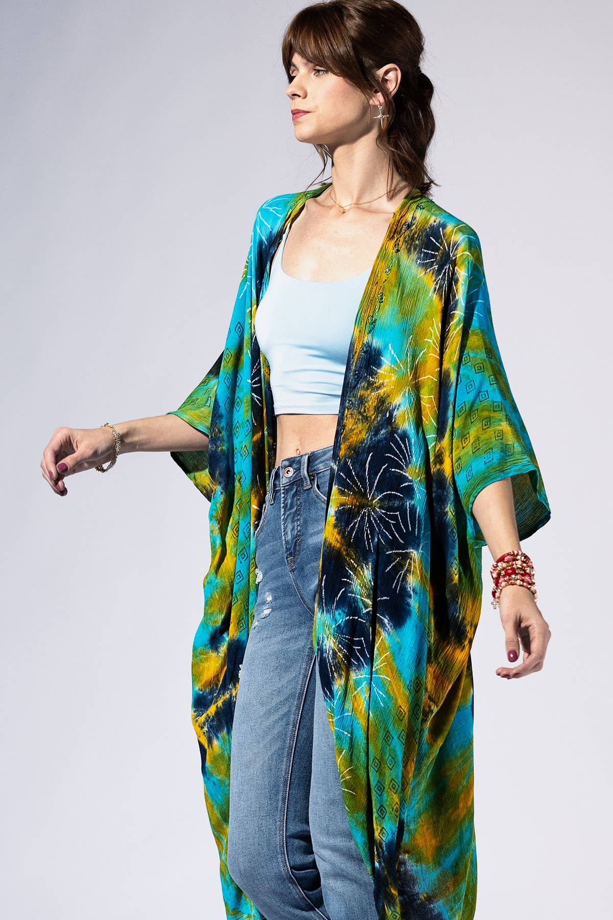 Teal Lagoon Tie-Dye Kimono