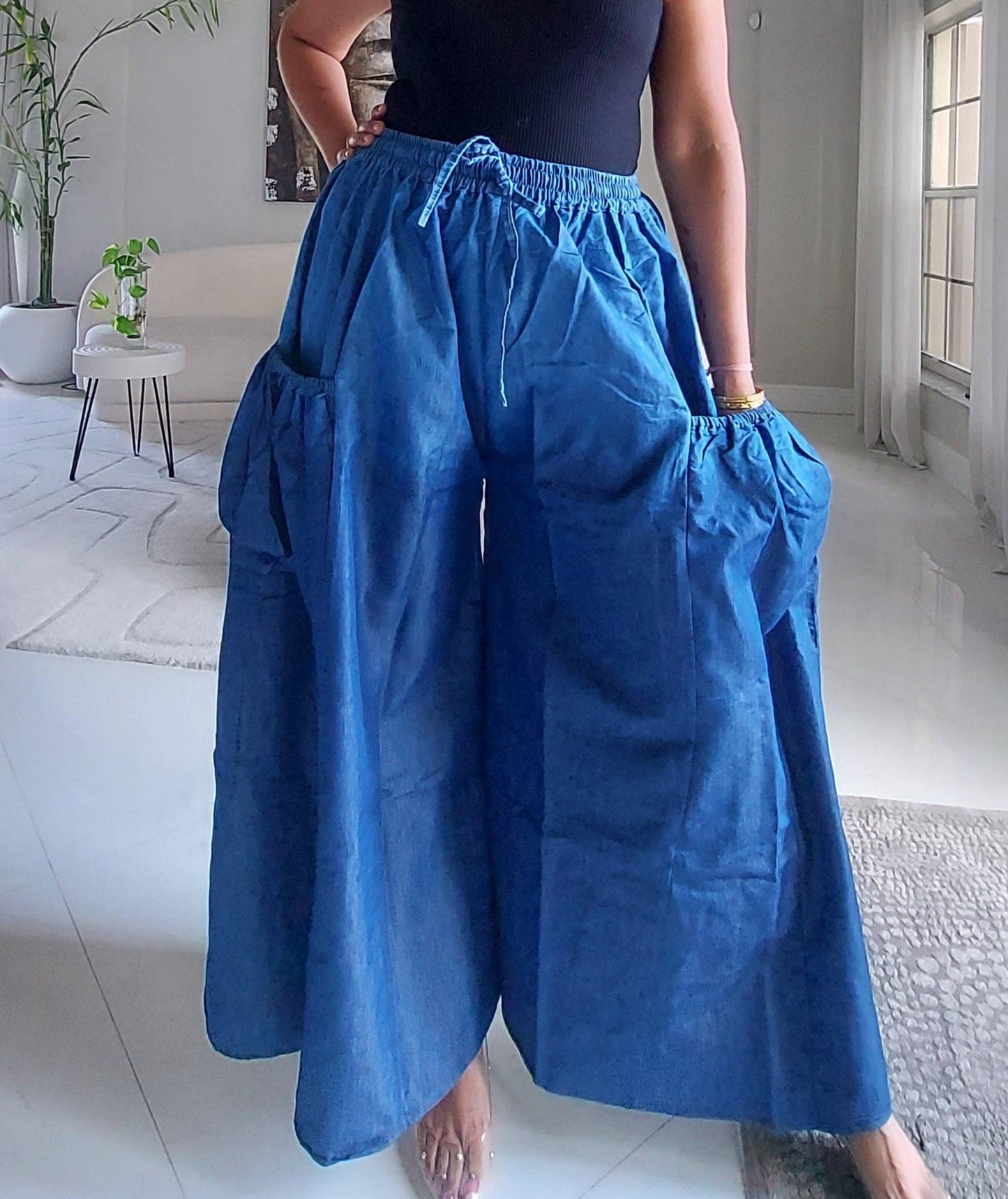 Denim Big Pocket Palazzo Pant - 45 Two Tone Denim