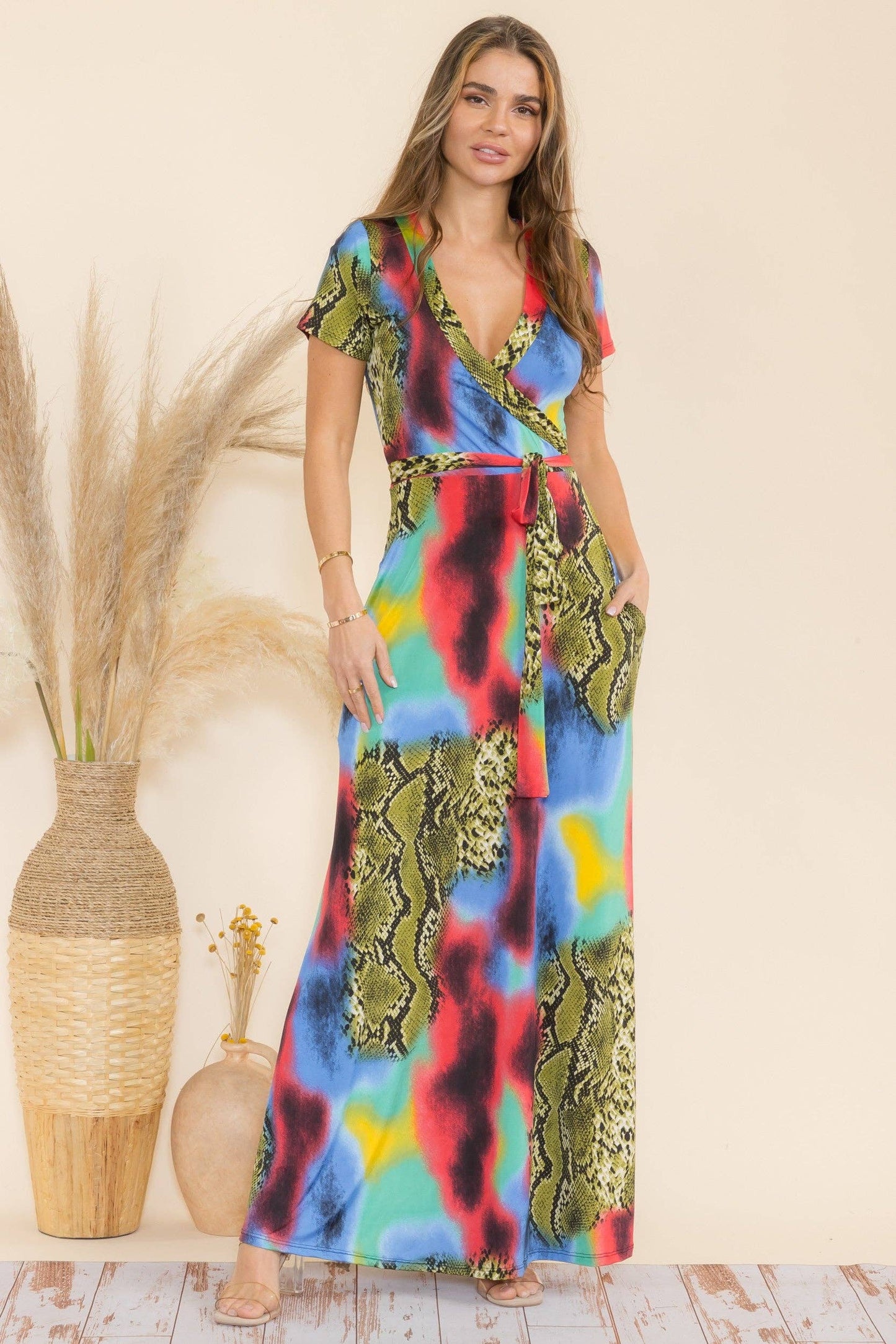Animal Faux Wrap Maxi Dress