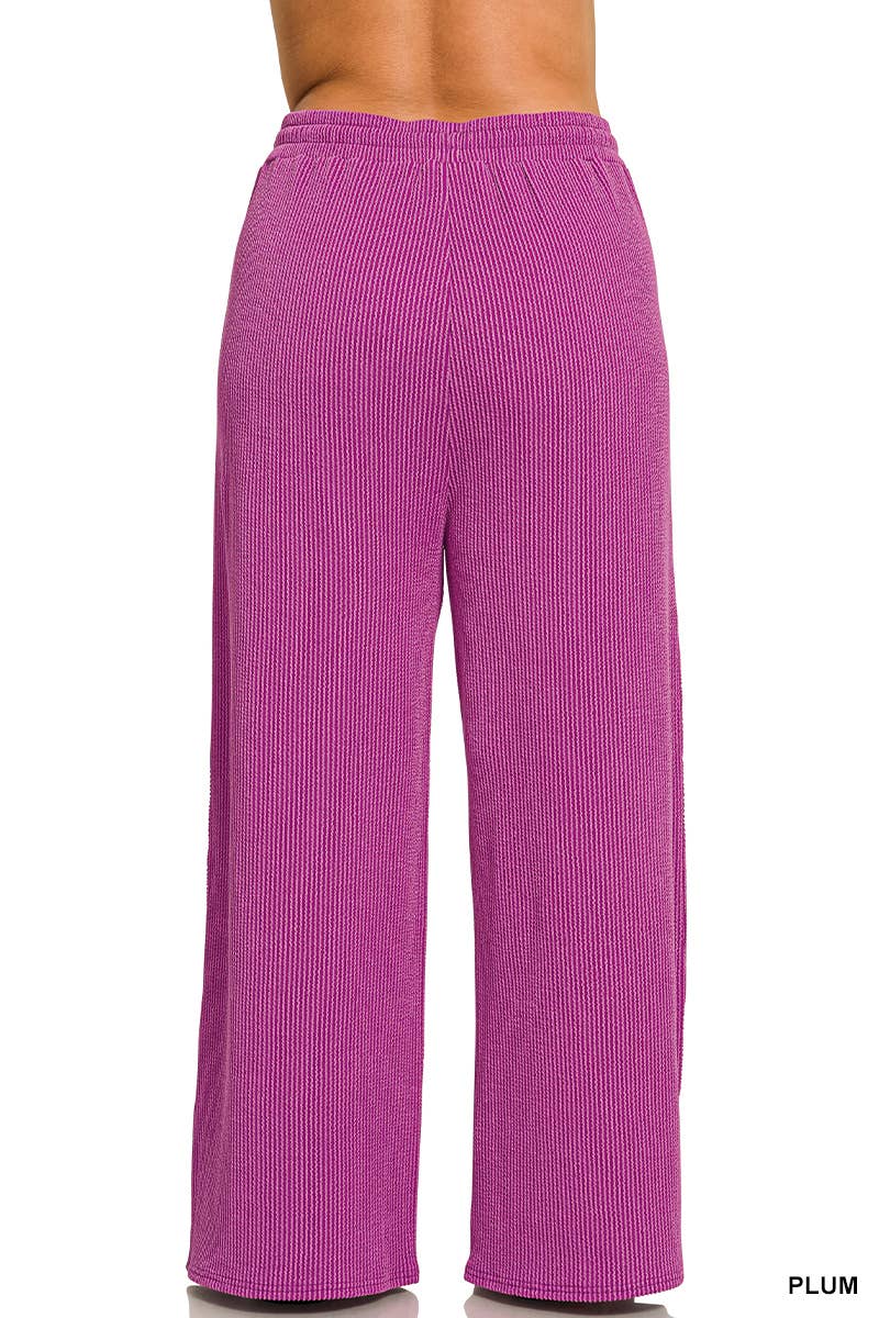 Plus Raised Rib Round Neck Pullover & Pants 2PC Set