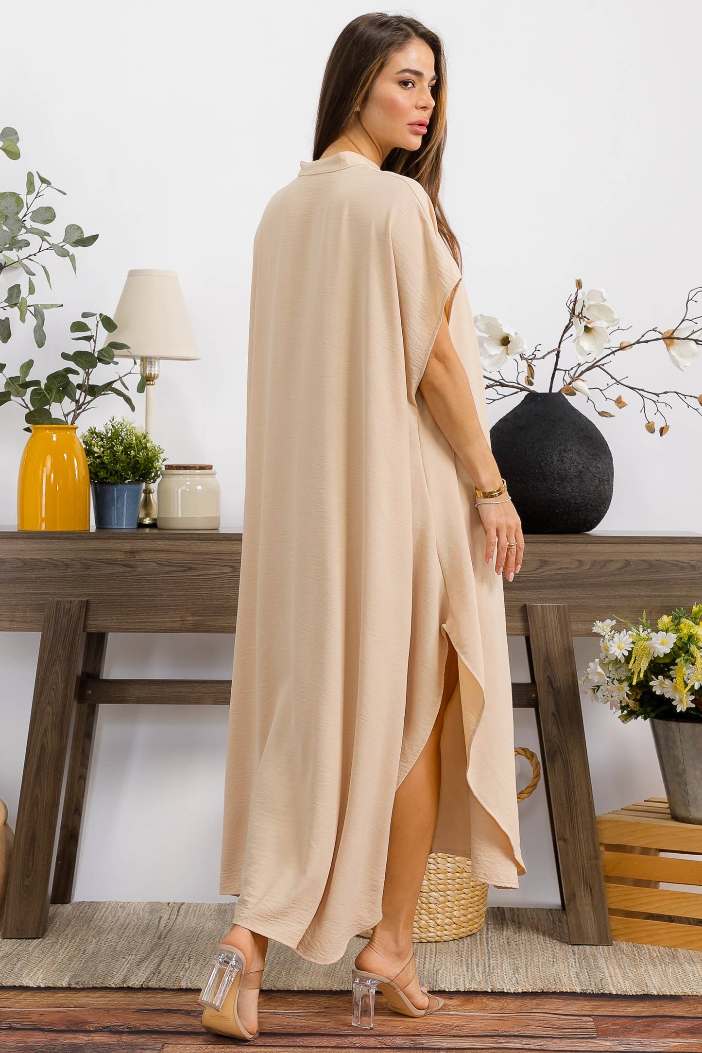S25653-X Plus Size Relaxed Button Front Oversized Maxi Dress