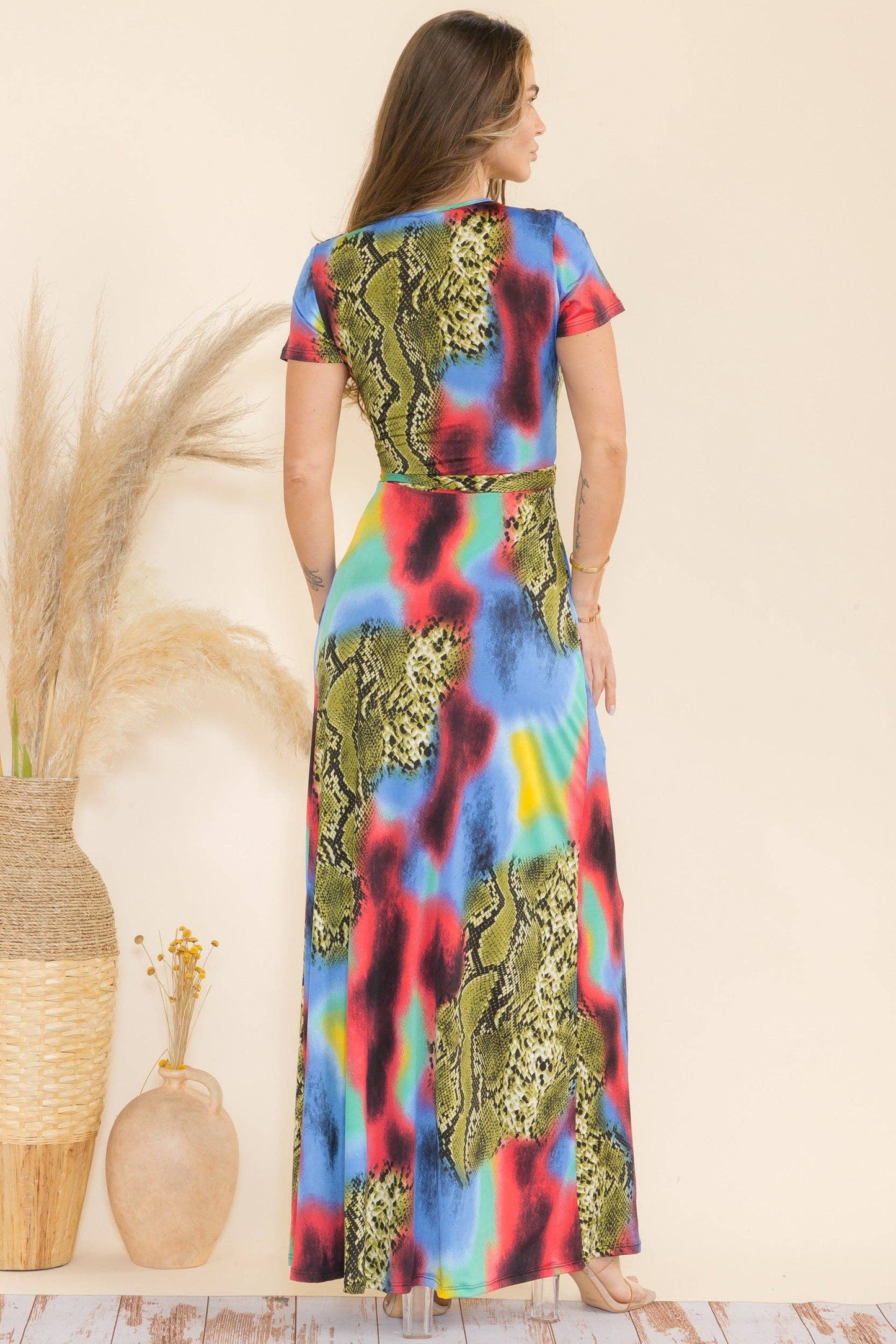 Animal Faux Wrap Maxi Dress
